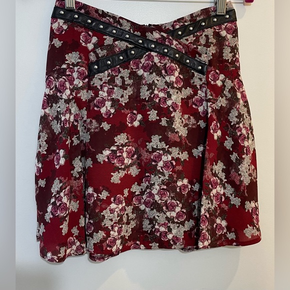The kooples floral mini skirt with leather details XS - Picture 1 of 5
